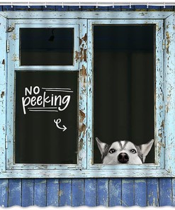 Rustic And Wooden Look Farm Dog Shower Curtain - Funny Animal Bathroom Decor