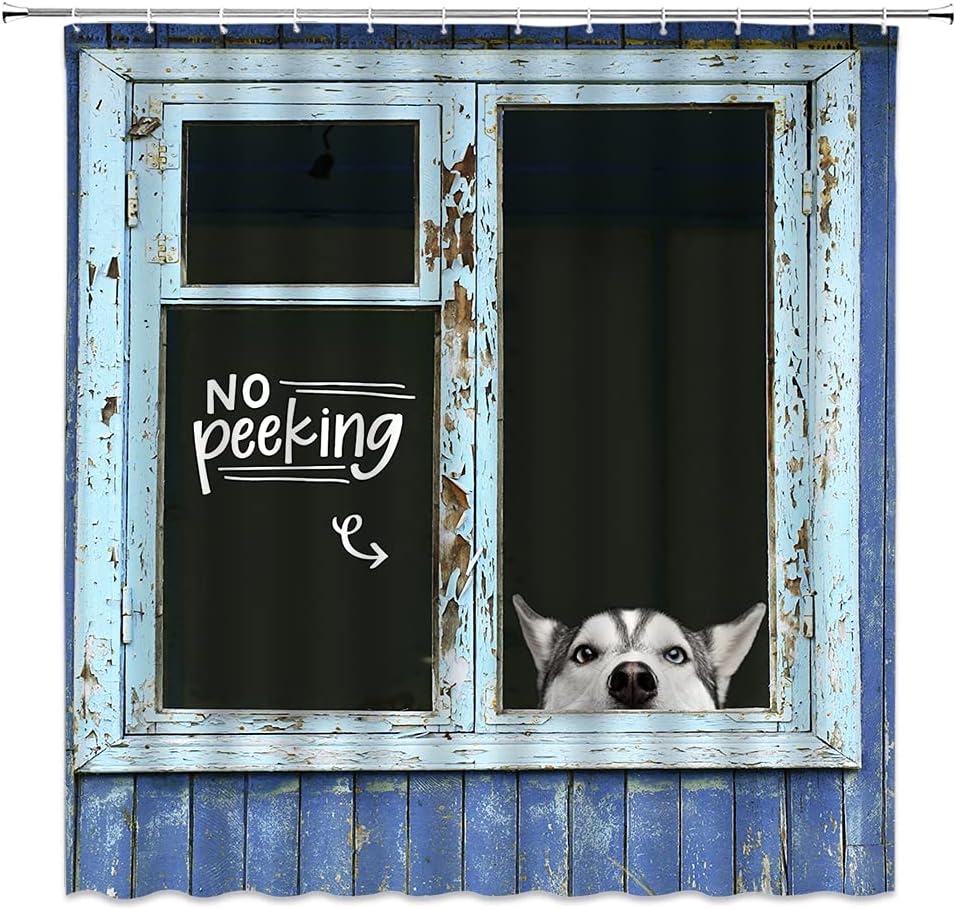 Rustic And Wooden Look Farm Dog Shower Curtain - Funny Animal Bathroom Decor