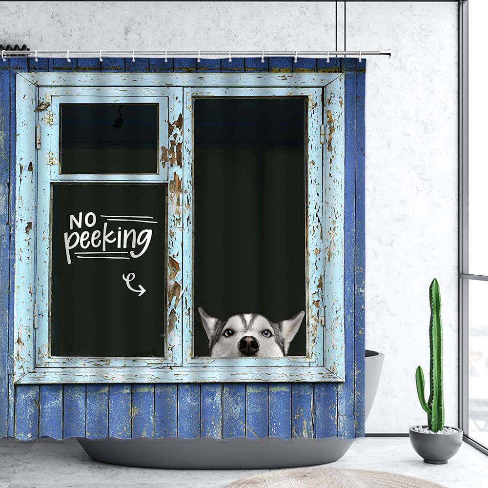 Rustic And Wooden Look Farm Dog Shower Curtain - Funny Animal Bathroom Decor - Image 2