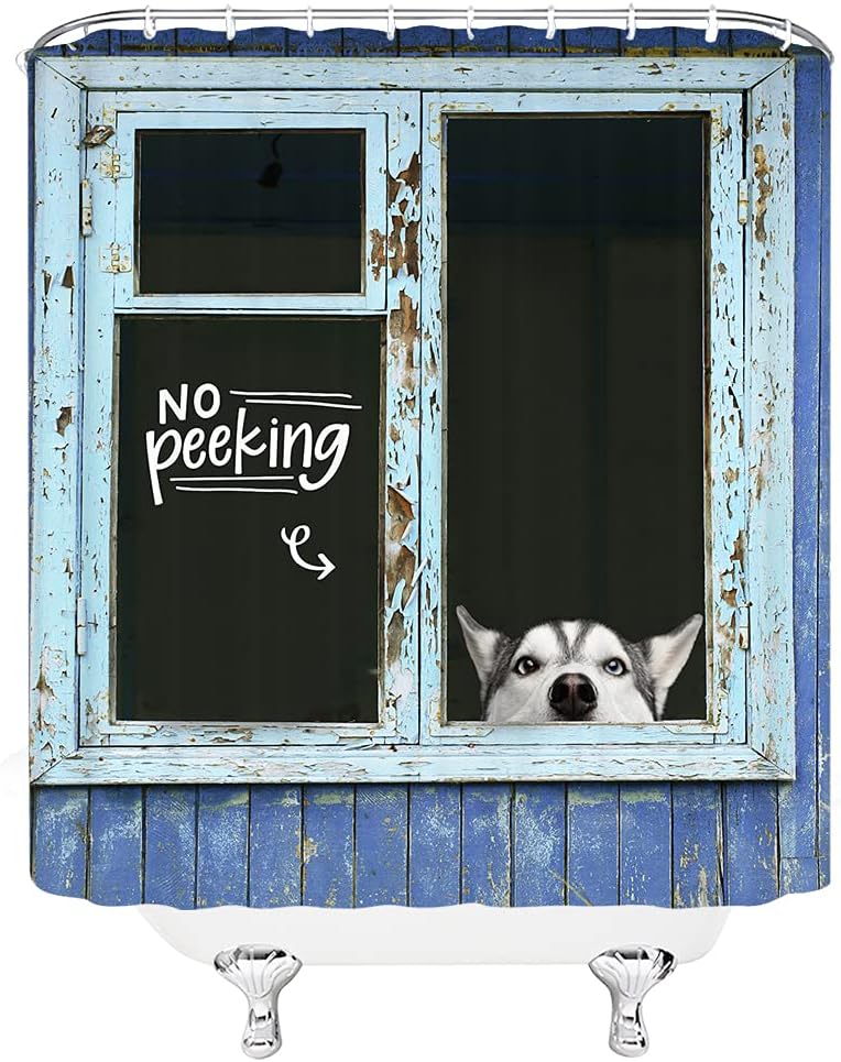 Rustic And Wooden Look Farm Dog Shower Curtain - Funny Animal Bathroom Decor - Image 3