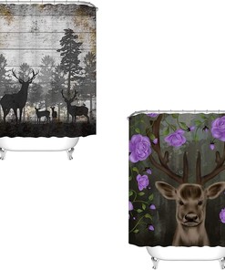Rustic Animal Bundle: Deer and Elk Shower Curtains for Cabin Bathroom Decor