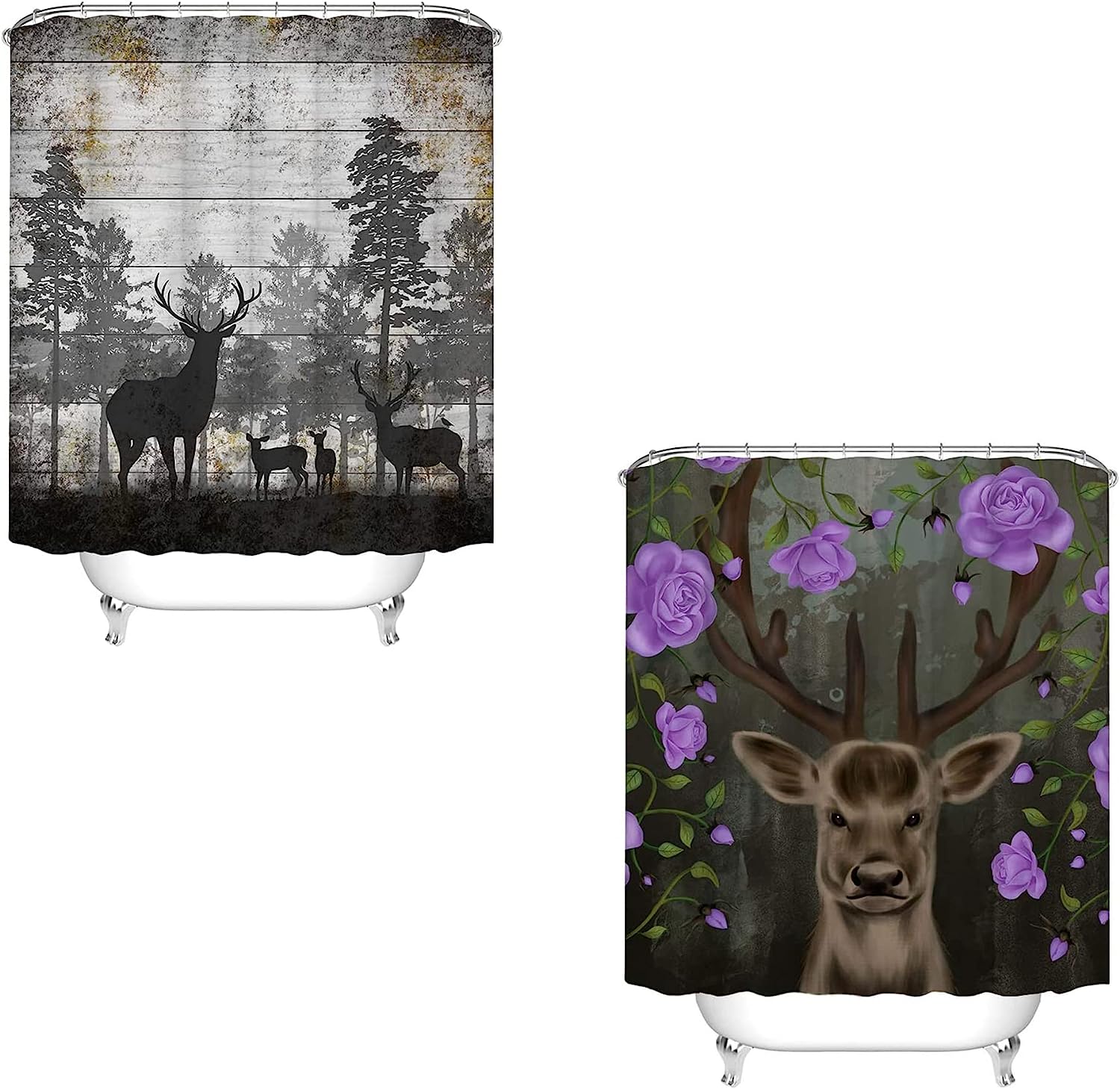 Rustic Animal Bundle: Deer and Elk Shower Curtains for Cabin Bathroom Decor