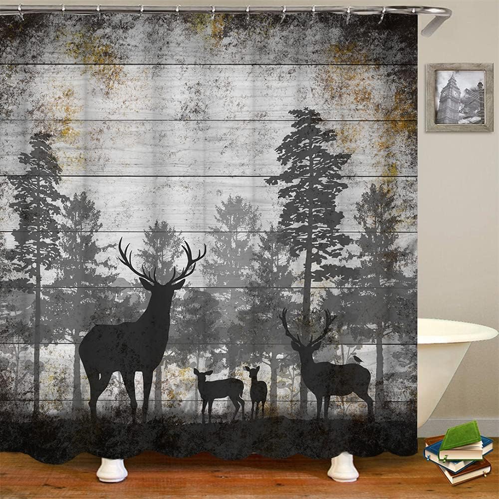 Rustic Animal Bundle: Deer and Elk Shower Curtains for Cabin Bathroom Decor