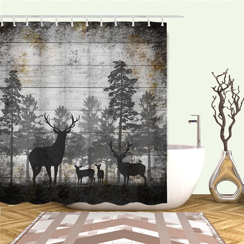 Rustic Animal Bundle: Deer and Elk Shower Curtains for Cabin Bathroom Decor