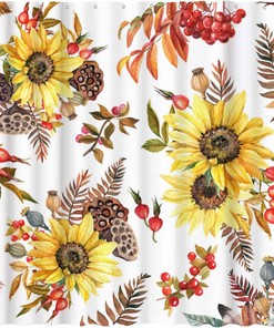 Rustic Autumn Sunflower Shower Curtain For Farmhouse Bathroom Decor