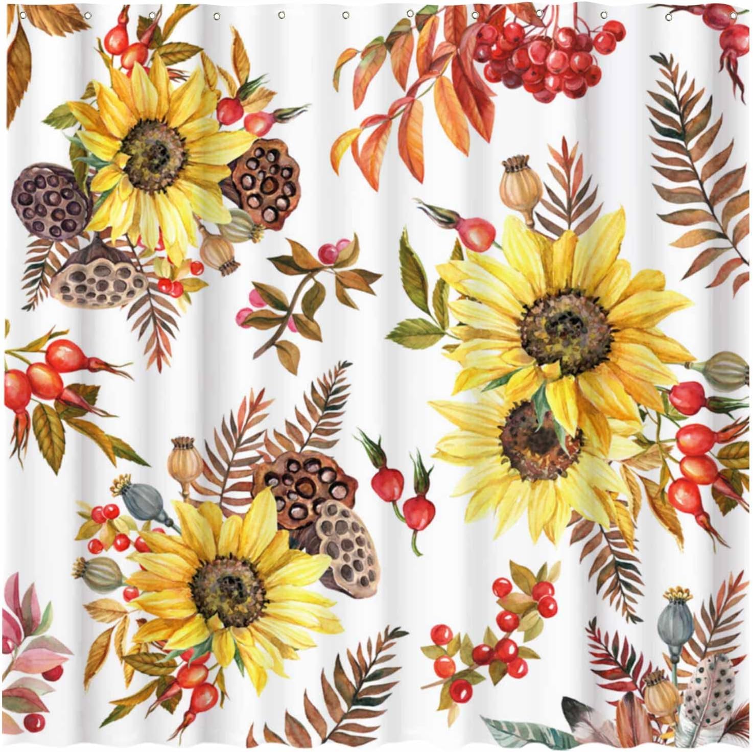 Rustic Autumn Sunflower Shower Curtain For Farmhouse Bathroom Decor