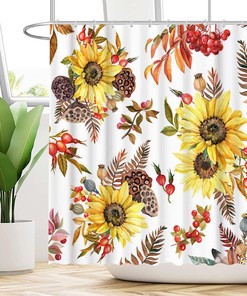 Rustic Autumn Sunflower Shower Curtain For Farmhouse Bathroom Decor
