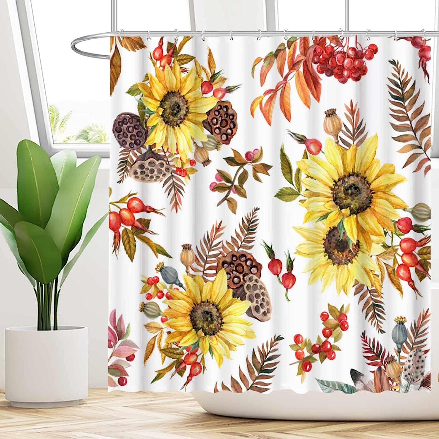 Rustic Autumn Sunflower Shower Curtain For Farmhouse Bathroom Decor