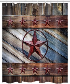 Rustic Barn Shower Curtain, Country Style Farmhouse Western Texas Star Wood Boards Fabric Bath Curtain - Ecotob