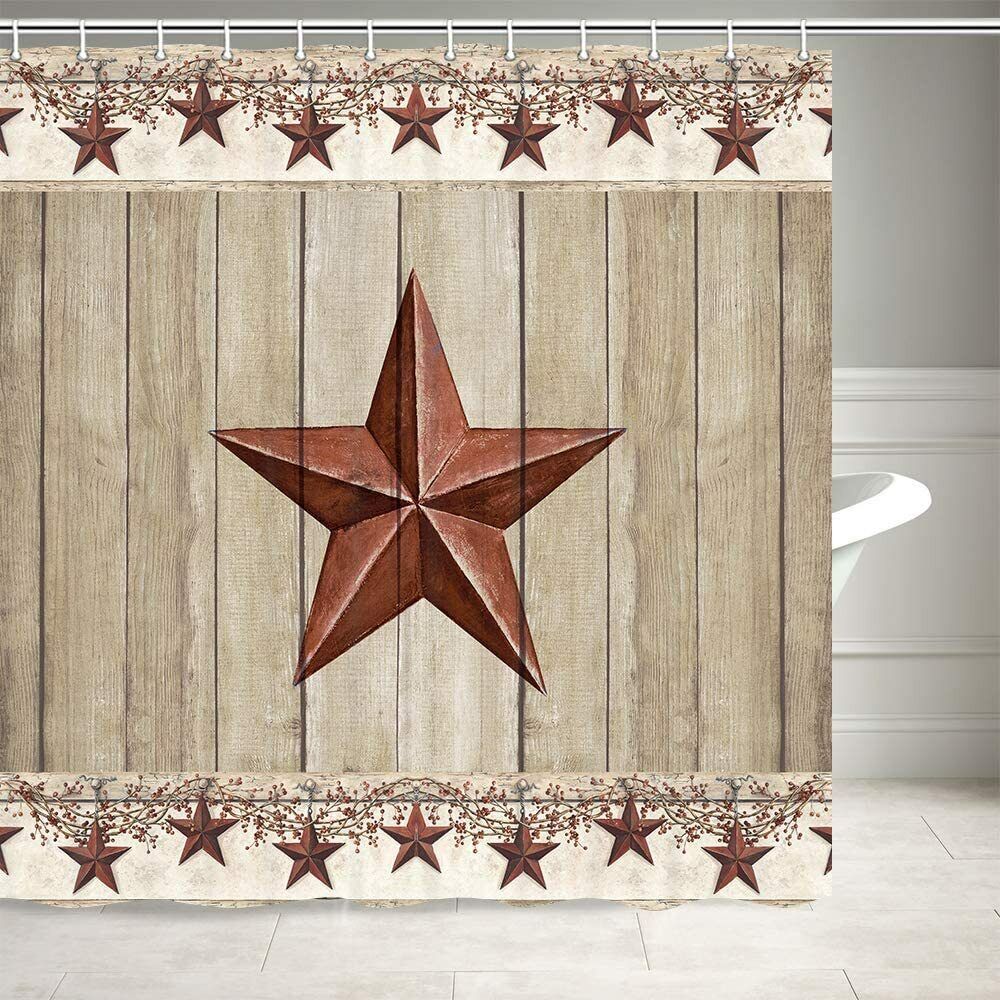 Rustic Barn Star Shower Curtain for Country and Western Bathroom Decor
