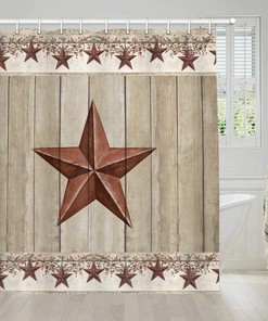 Rustic Barn Star Shower Curtain for Country and Western Bathroom Decor