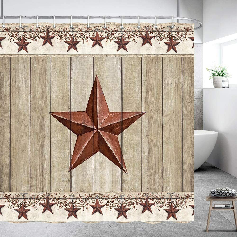 Rustic Barn Star Shower Curtain for Country and Western Bathroom Decor