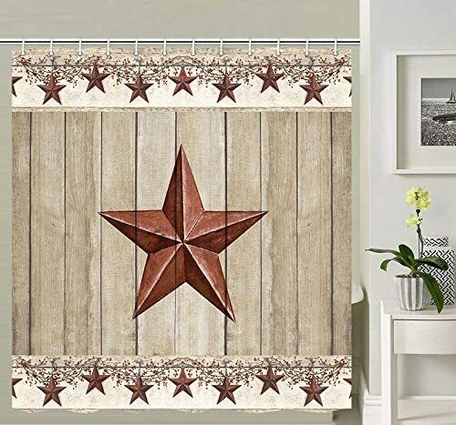 Rustic Barn Star Shower Curtain for Country and Western Bathroom Decor