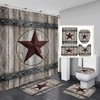 Rustic Barn Wooden Board Vintage Farmhouse Country Bathroom Decor for Toilet with Western Texas Star Shower Curtain