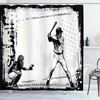Rustic Baseball Team Silhouette Print Shower Curtain For Athlete'S Bathroom