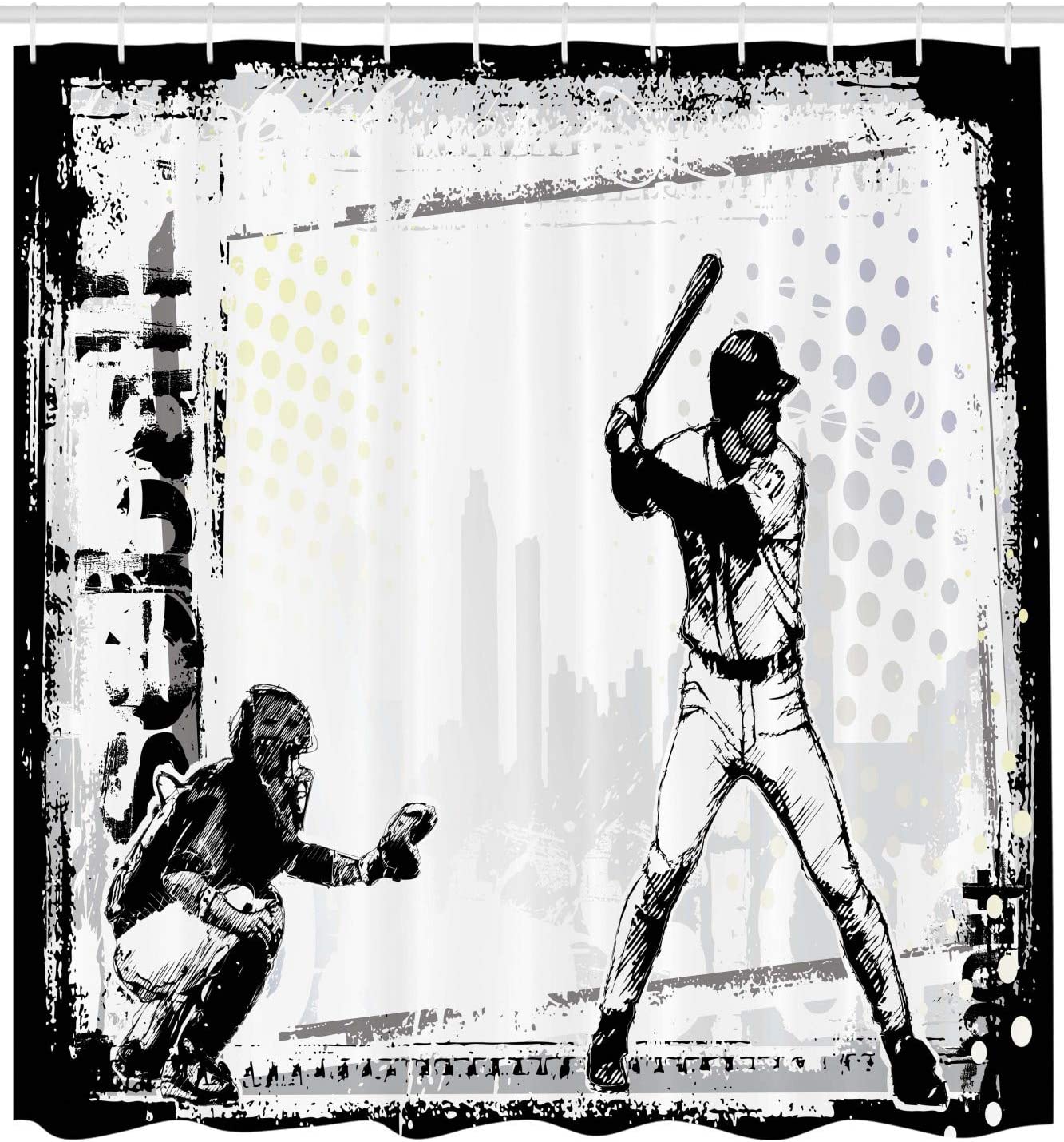 Rustic Baseball Team Silhouette Print Shower Curtain For Athlete'S Bathroom - Image 2