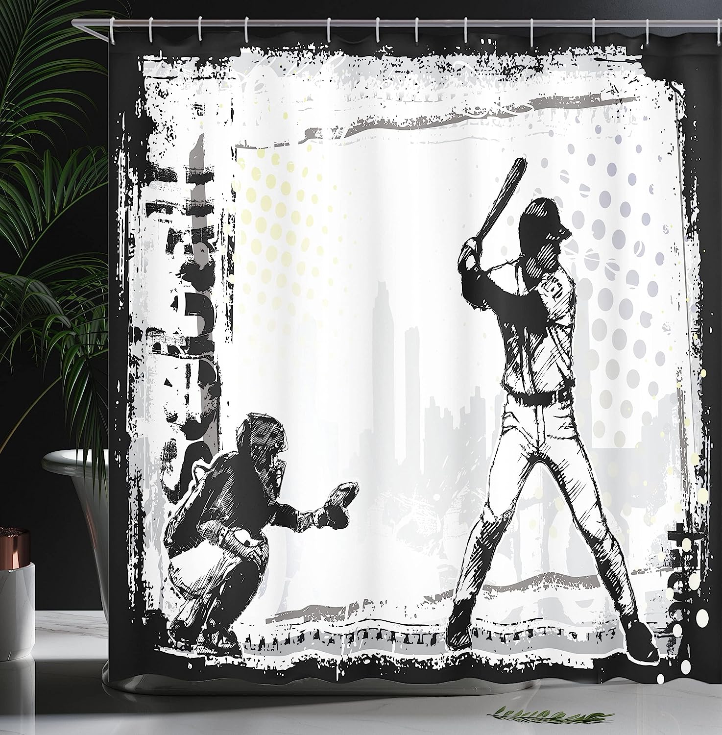 Rustic Baseball Team Silhouette Print Shower Curtain For Athlete'S Bathroom - Image 3