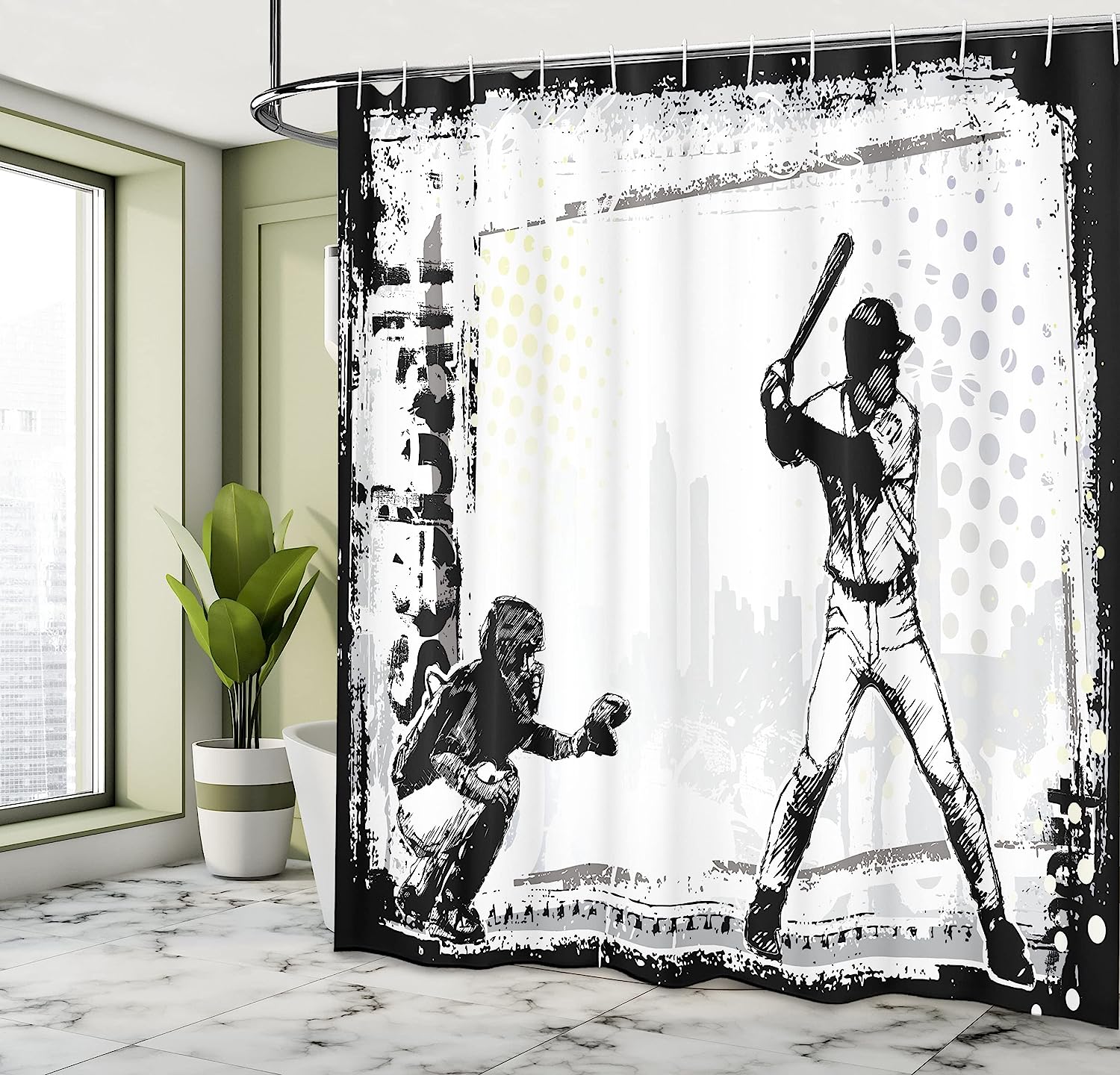 Rustic Baseball Team Silhouette Print Shower Curtain For Athlete'S Bathroom - Image 4
