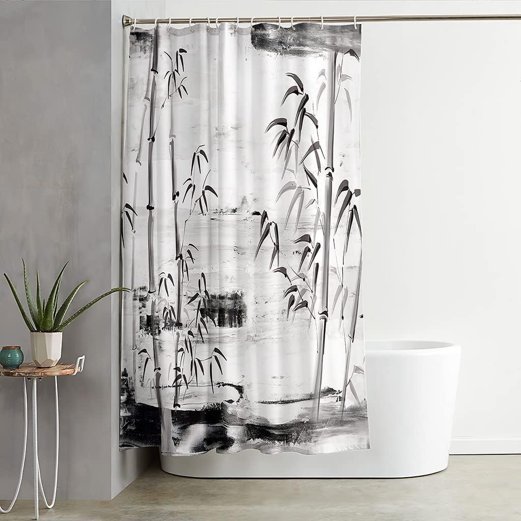 Rustic Bath Decor Elephant and Watercolor Bamboo Print Shower Curtain Fabric Bathroom Curtain Waterproof Bath Decor