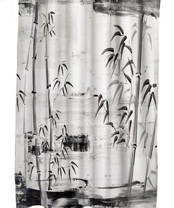 Rustic Bath Decor Elephant and Watercolor Bamboo Print Shower Curtain Fabric Bathroom Curtain Waterproof Bath Decor
