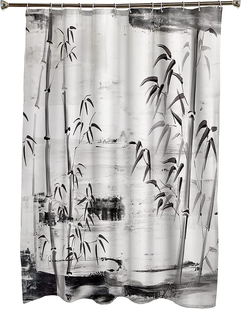 Rustic Bath Decor Elephant and Watercolor Bamboo Print Shower Curtain Fabric Bathroom Curtain Waterproof Bath Decor