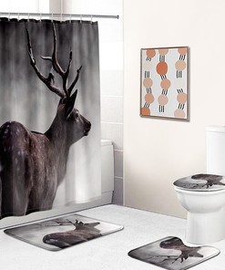 Rustic Bathroom Deer Shower Curtain With Wilderness Prints