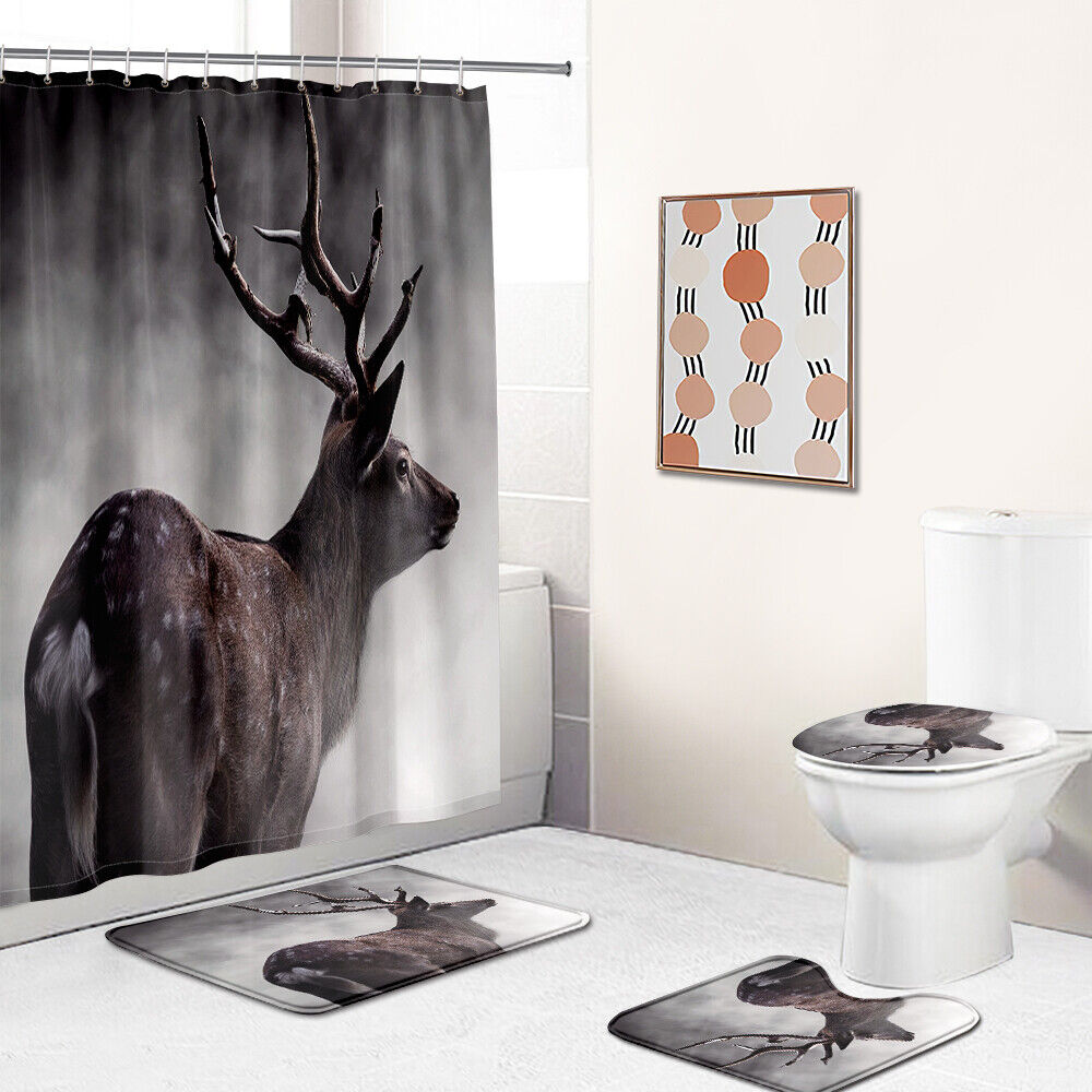 Rustic Bathroom Deer Shower Curtain With Wilderness Prints