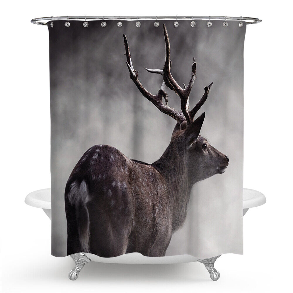 Rustic Bathroom Deer Shower Curtain With Wilderness Prints - Image 2