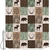 Rustic Bear Moose Patchwork Waterproof Bath Shower Curtain in Green