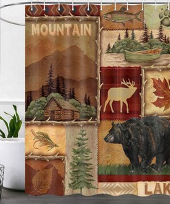 Rustic Bear Shower Curtain Set for Cozy Lodge Cabin Bathroom