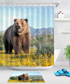 Rustic Bear Shower Curtain With Woodland Theme