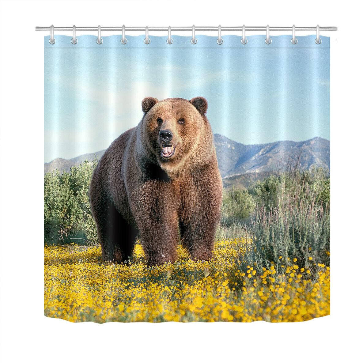 Rustic Bear Shower Curtain With Woodland Theme - Image 2