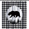 Rustic Bear Shower Curtain with Black and White Plaid Patterns
