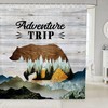 Rustic Bear Silhouette Shower Curtain With Mountain Scenery For Farmhouse Jungle Bath