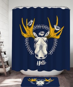 Rustic Birds And Moose Shower Curtain For Lodge Bathroom Decor, Nature Escape