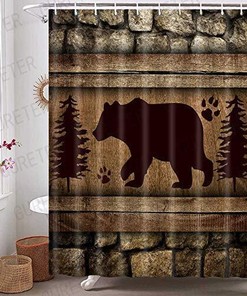Rustic Black Bear Shower Curtain For Woodland Wildlife Bathroom Decor