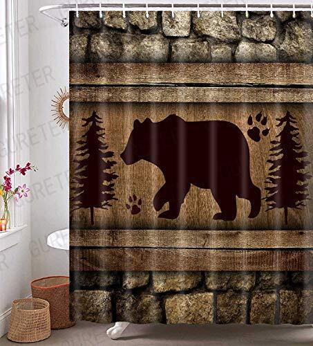 Rustic Black Bear Shower Curtain For Woodland Wildlife Bathroom Decor
