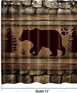 Rustic Black Bear Shower Curtain For Woodland Wildlife Bathroom Decor