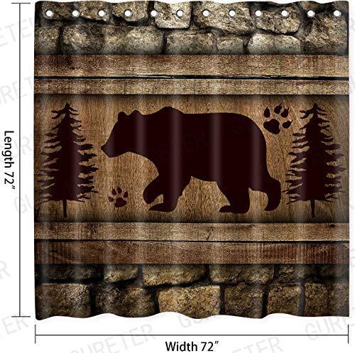 Rustic Black Bear Shower Curtain For Woodland Wildlife Bathroom Decor