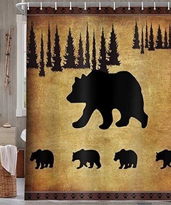 Rustic Black Bear Shower Curtain, Wildlife Cabin Bathroom Decor 