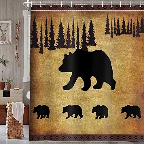 Rustic Black Bear Shower Curtain, Wildlife Cabin Bathroom Decor