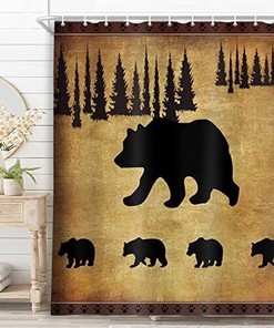 Rustic Black Bear Shower Curtain, Wildlife Cabin Bathroom Decor