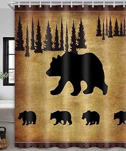 Rustic Black Bear Shower Curtain, Wildlife Cabin Bathroom Decor