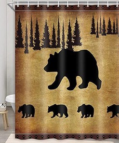 Rustic Black Bear Shower Curtain, Wildlife Cabin Bathroom Decor