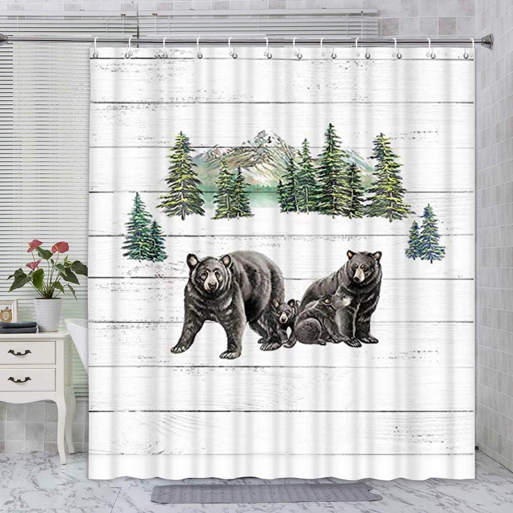 Rustic Black Bear Wildlife Shower Curtain In Black And White, Perfect For Your Rustic Farmhouse Bathroom Decor. - Image 2