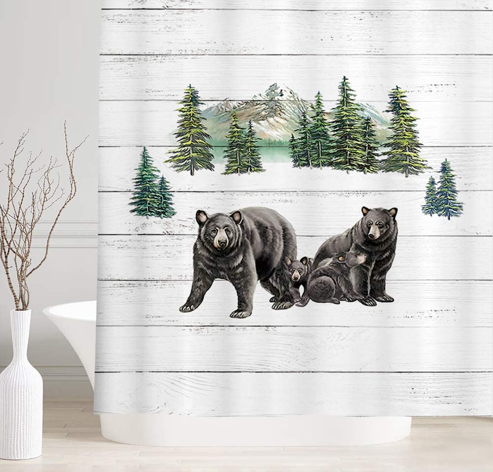 Rustic Black Bear Wildlife Shower Curtain In Black And White, Perfect For Your Rustic Farmhouse Bathroom Decor. - Image 4