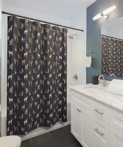 Rustic Black Dog Breeds Farmhouse Bathroom Decor Curtain With Dog Lover Theme