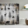 Rustic Black Elk Moose Deer Bear in Forest Pine Tree Design Shower Curtain for Bathroom Decor