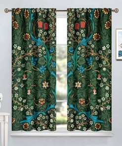 Rustic Blackout Window Curtains, William Morris Inspired Boho Flower Retro Decor