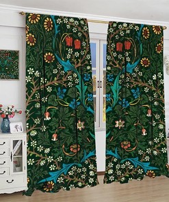 Rustic Blackout Window Curtains, William Morris Inspired Boho Flower Retro Decor 